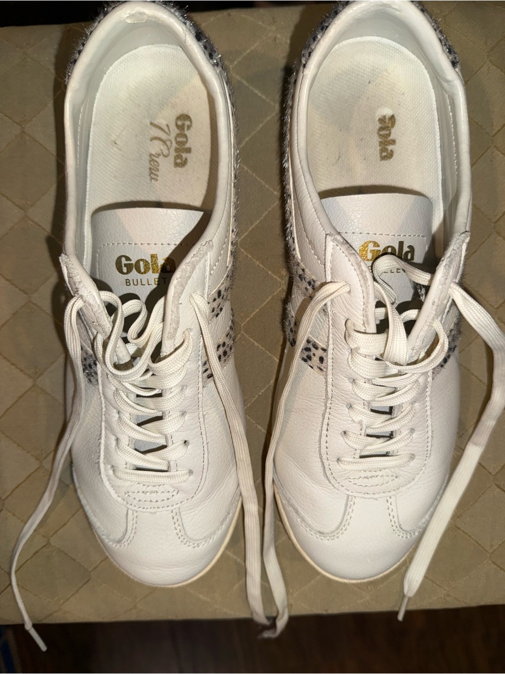 Gola White Leather Women's Sneakers with Leopard Accent